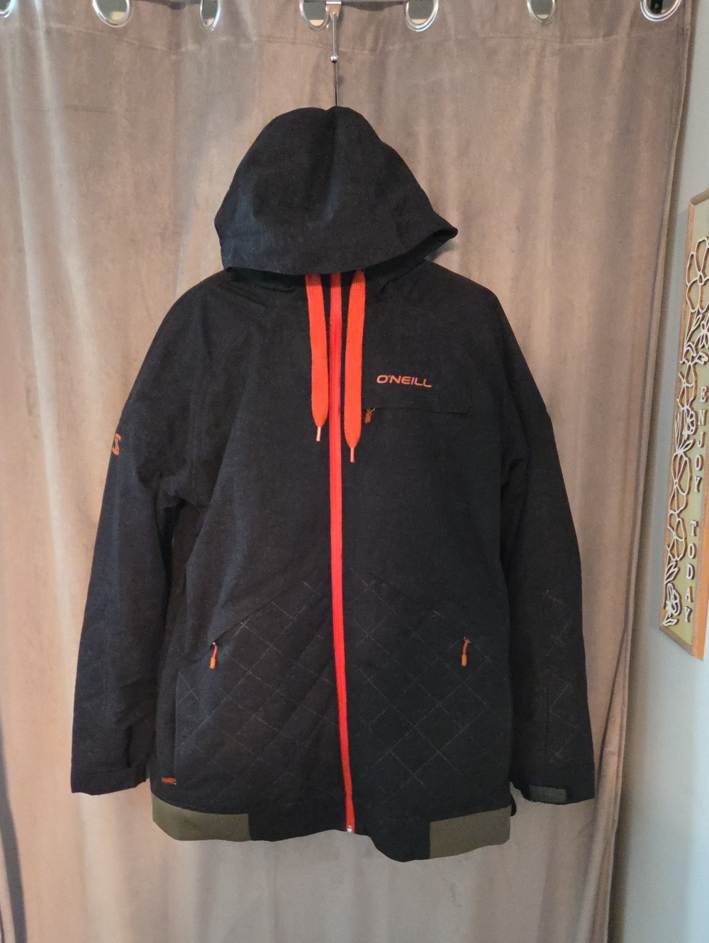 O'Neill XXL Black Snow Jacket with Orange Accents